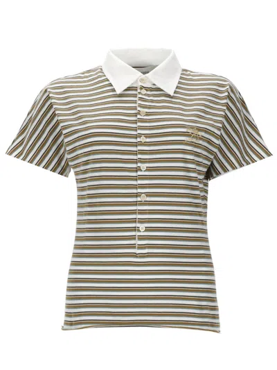 Golden Goose Horizontal Stripes Alternating Shades Polo Shirt In White