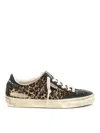 Golden Goose Soul-star Distressed Leather-trimmed Leopard-print Calf Hair Sneakers In Beige