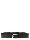 Golden Goose Woven Design Belt Silver Buckle In Black