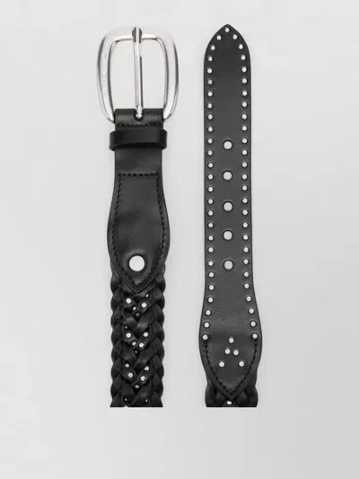 Golden Goose Houston Braided Leather Belt Micro Studs In Black