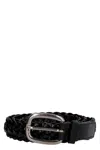 Golden Goose Houston Woven Leather Belt In Nero