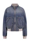Golden Goose Ianira Denim Jacket With Knitted Ribbed Profiles In Blue