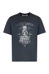 Golden Goose Grey T-shirt With Graphic Print On The Front And Details With Tears In Cotton Man In Washed Black