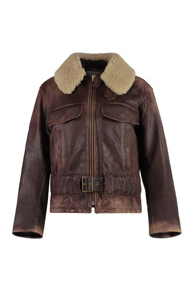 Golden Goose Ilaria Leather Jacket In Brown