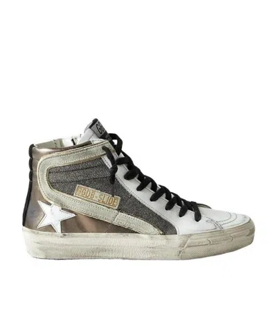 Golden Goose Slide Distressed Suede-trimmed Leather And Lurex High-top Sneakers In Metallic