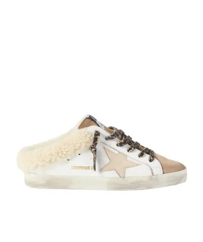 Golden Goose Superstar Sabot Shearling-lined Distressed Leather And Suede Slip-on Sneakers In White