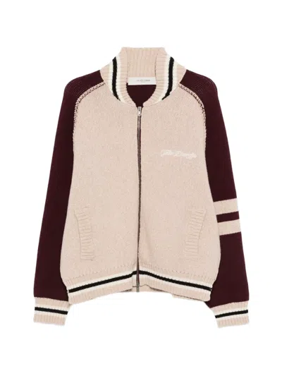 Golden Goose Wool Blend Cardigan Ribbed Collar Contrast Sleeves In Brown