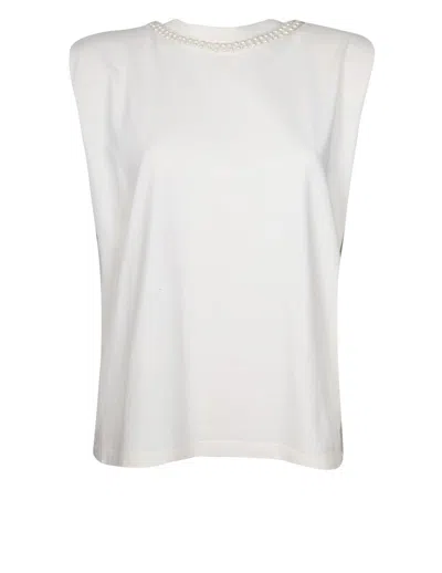 Golden Goose Isabel T-shirt In Cotton With Applied Pearls In Heritage White