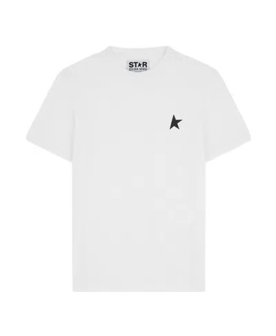 Golden Goose White T-shirt With Round Neck And One Star Logo Print On The Front In Cotton Man