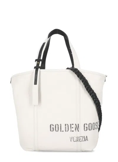 GOLDEN GOOSE GOLDEN GOOSE IVORY CANVAS SHOPPER BAG