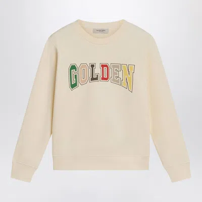 GOLDEN GOOSE GOLDEN GOOSE IVORY CREWNECK SWEATSHIRT WITH LOGO