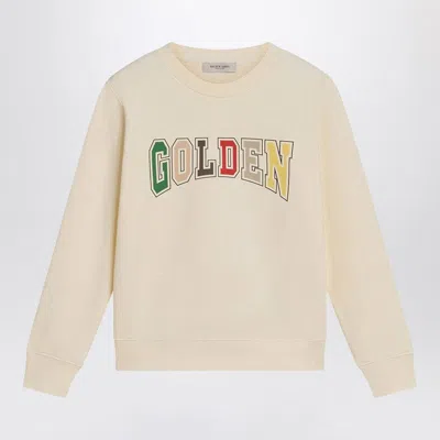 Golden Goose Ivory Crewneck Sweatshirt With Logo In Beige