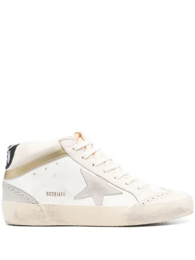 Golden Goose Mid-star Distressed Sneakers In White