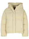 Golden Goose Hooded Quilted Down Jacket With Ribbed Texture In Neutrals