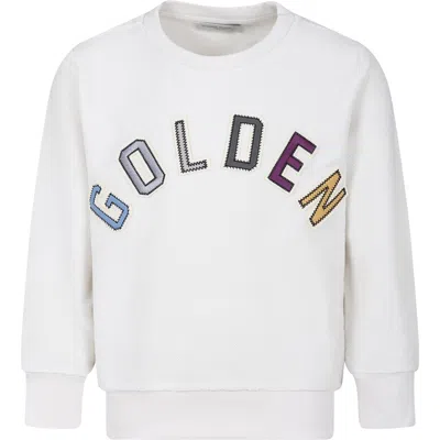 Golden Goose Ivory Sweatshirt For Kids With Logo In Multicolor