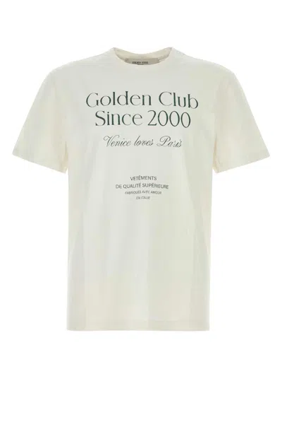 GOLDEN GOOSE GOLDEN GOOSE  IVORY T-SHIRT WITH LOGO PRINT