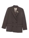 Golden Goose Pinstripe Double-breasted Blazer With Butterfly Embellishment In Brown