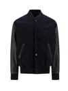 Golden Goose Aleandro Bomber Jacket With Leather Sleeves In Dark Blue