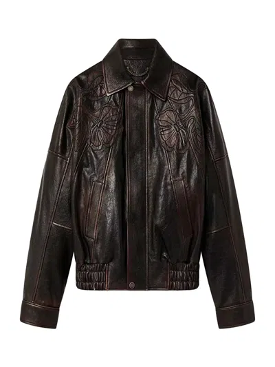 Golden Goose Laser-cut Floral Embroidery Jacket In Brown