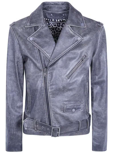 Golden Goose Chiodo Jacket Distressed Bull Leather In Gray