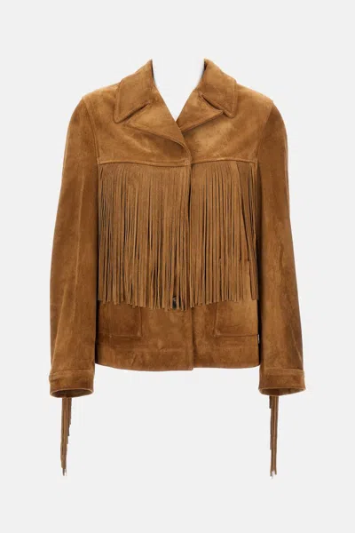 GOLDEN GOOSE JACKET WITH FRINGES IN WAXED CALF LEATHER