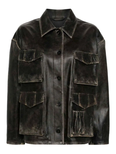 Golden Goose Journey Napa Leather Jacket W/pockets In Brown