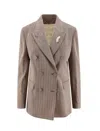 Golden Goose Double-breasted Feather-detail Jacket In Brown