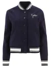 Golden Goose Wool Blend Bomber With Embroidered Logo In Blue