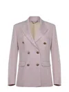 Golden Goose Pink Double-breasted Jacket With Peak Revers And Logo Plaque Detail In Pink