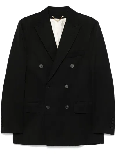 Golden Goose Men's Golden M`s Double Breasted Blazer Light Dry Wool Gabardine/ Printed Message Inside Contrast Li In Black