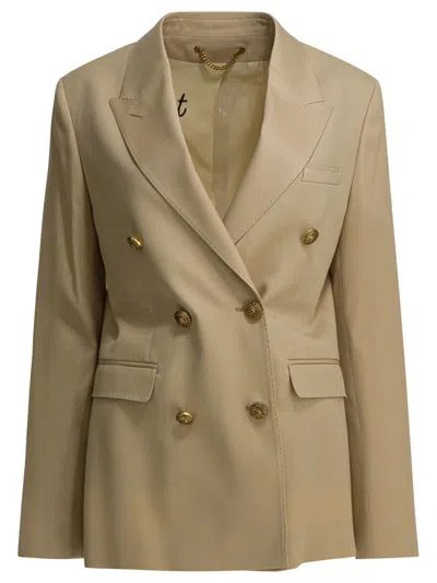 Golden Goose Double-breasted Blazer In Virgin Wool Jackets And Coats Beige In Brown