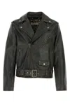 Golden Goose Black Biker Jacket With Notched Revers And Leopard Lining In Black