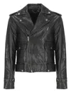 Golden Goose Black Biker Jacket With Notched Revers And Leopard Lining In Black