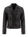 Golden Goose Black Biker Jacket With Notched Revers And Leopard Lining In Black