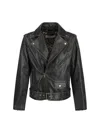Golden Goose Black Biker Jacket With Notched Revers And Leopard Lining In Black