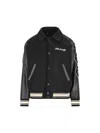 Golden Goose Black Bomber Jacket With Leather Inserts And Logo Patch In Wool Man In Black