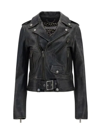 Golden Goose Deluxe Brand Cracked Effect Leather Biker Jacket In Black