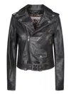 Golden Goose Biker Leather Jacket With Zip Closure In Black