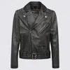 Golden Goose Black Biker Jacket With Notched Revers And Leopard Lining