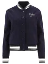 Golden Goose Wool Blend Bomber With Embroidered Logo In Blue
