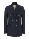 Golden Goose Blue Double-breasted Jacket With Peak Revers And Logo Plaque Detail In Blue