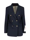 Golden Goose Blue Double-breasted Jacket With Peak Revers And Logo Plaque Detail In Blue