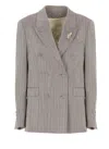 Golden Goose Light Brown Double-breasted Jacket In Chevron Wool Blend In Brown