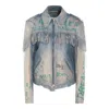 Golden Goose Full Zip Leather Jacket With Olimpia Lettering Detail In Blue