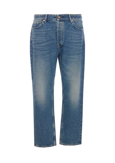Golden Goose Denim Trousers With Belt Loops And Contrast Stitching In Blue