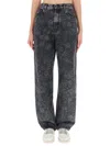 Golden Goose Straight Jeans With Floral Motif In Black