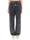 Golden Goose Straight Jeans With Floral Motif In Gray