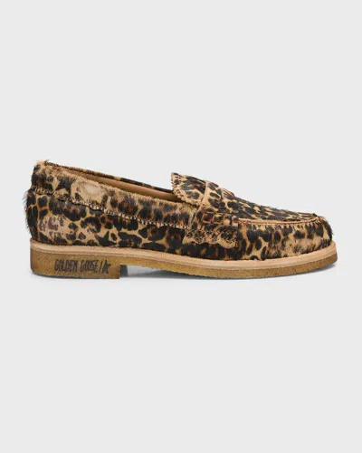Golden Goose Jerry Leopard Penny Loafers In Multi
