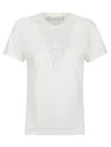 Golden Goose Viscose Blend T-shirt With Ribbed Crew Neck And Front Print In White
