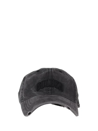 Golden Goose Journey Baseball Cap Cotton Twill Golden Embroidery In Black